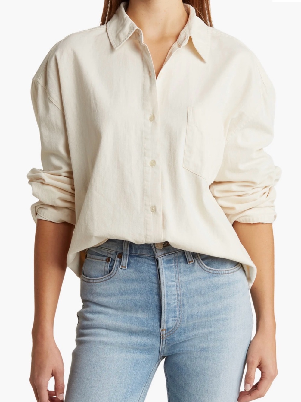 WeWoreWhat Ivory Oversized Boyfriend Cotton Button Up Shirt XS/S